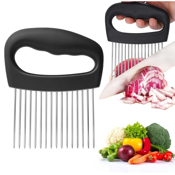 Extra-Large Onion Holder for Slicing, Onion Chopper Vegetable Cutter, Large Tomato Slicer with 16 Long Needles, Stainless Steel Meat Tenderizer Tool, Food Slicer Guide Kitchen Gadgets