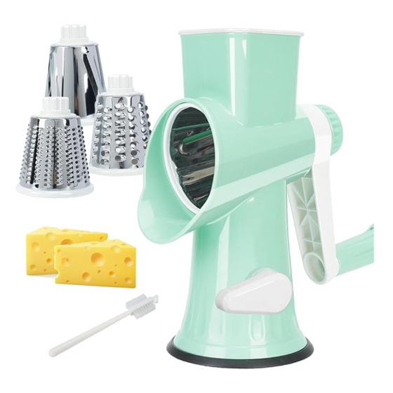 Cheese Grater MultiFunction Rotary Cheese Grater Hand Crank – Cheese Shredder Effortlessly Shred,Slice,Chop.Applicable to Cheese, Vegetables,Fruits,Nuts,Non-Slip Suction Base,Easy to Clean (green)