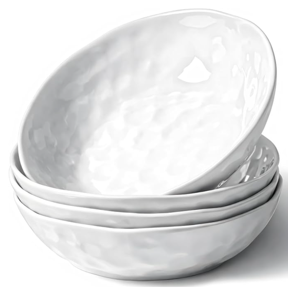 Pasta Bowls 42oz Set for 4, Sun-glitter Style, Large Salad Bowls Soup Bowl for Kitchen, Porcelain Dinner Bowl, Microwave & Dishwasher Safe, Dinnerware Set, White