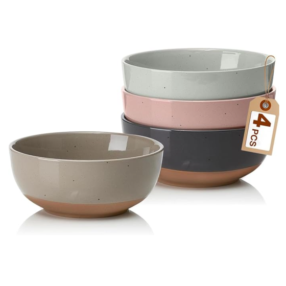 Morandi Color Large Ceramic Bowls Set of 4, 30 Ounce Cereal, Soup, Salad, Oatmeal, Serving Bowls - Dishwasher & Microwave Safe