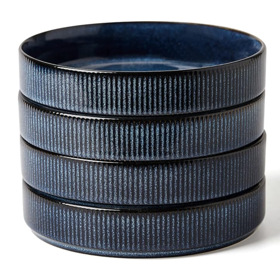 Star 7.5" Pasta Bowls Set, Salad Bowl Set of 4, Double Reactive Glaze, Stackable, Ideal for Your Friend for Housewarming, Festivals, Nebulas Blue