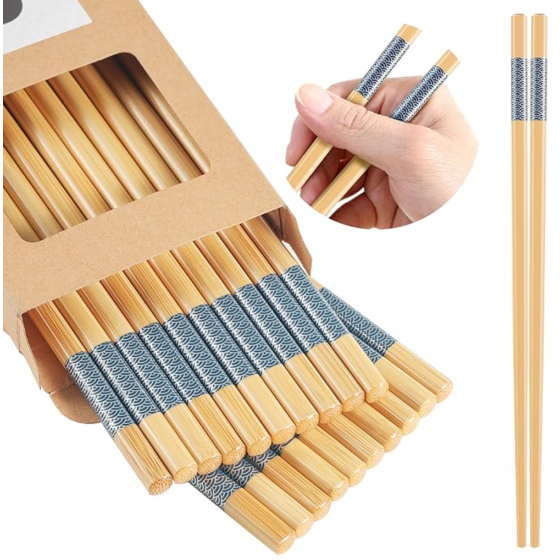 10Pairs Bamboo Chopsticks Reusable | Dishwasher Safe | Non slip | Chinese -（9.45in）