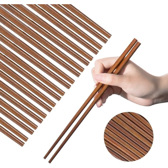 Wooden Chopsticks Reusable Dishwasher Safe 10 Pairs Chinese Asian Korea Iron Wood Handmade Chopstick Natural Healthy for Cooking Eating Restaurants Gourmets Noodles Portable Long Brown